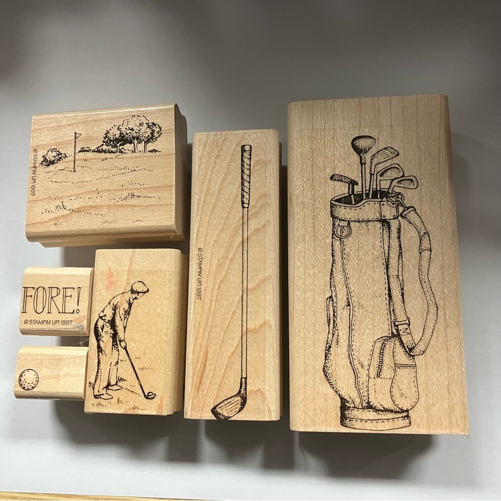 Stampin' Up! Golf Themed Rubber Stamps on wood blocks